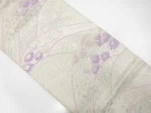 アンティーク　山並に屋敷風景・菊秋草模様織出し袋帯（材料）